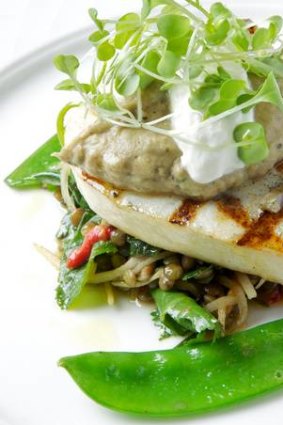 Swordfish on a warm lentil salad.