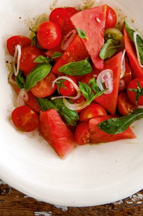 Herloom tomatoes, watermelon and mint salad