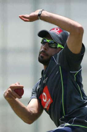 Fawad Ahmed trains with the Australian team at the Gabba last year.
