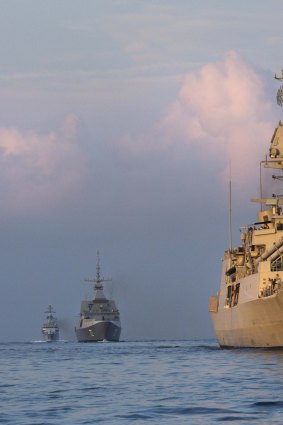 Australian, Singaporean and Malaysian Navy ships during Exercise Bersama Shield in the South China Sea this year.