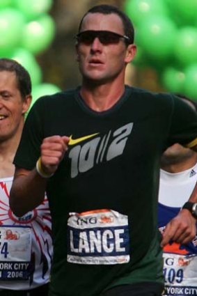 Hard yards &#8230; Lance Armstrong competes in his first New York Marathon, in 2006.
