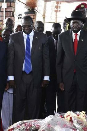 South Sudan's then Vice-President Riek Machar (left) and President Salva Kiir at a memorial in July.
