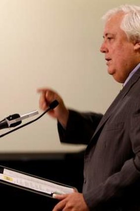 Clive Palmer at a press conference in Melbourne.