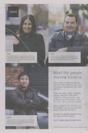 Miriam, Norman and George: Uber's full-page ad in the Herald Sun.
