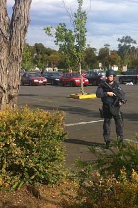 A police officer at the scene of the shooting.