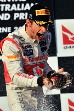 Jenson Button celebrates his Australian GP win.