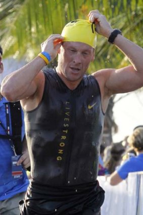 Lance Armstrong during the Ironman Panama 70.3 triathlon in Panama City.