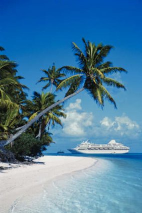 An ocean liner off the shores of the Cook Islands.