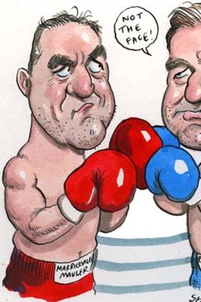 Let the fight begin ... Mark Bouris and Jeff Fenech. <em>Illustration: John Shakespeare</em>