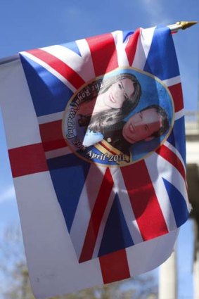 Royal wave: A  Union Jack  decorated with images of William and Kate.