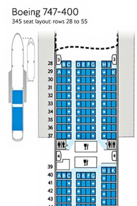 Popular spot ... British Airways has revealed that the side seats in rows 51 and 52 (highlighted) are the most popular in economy class on a 747.