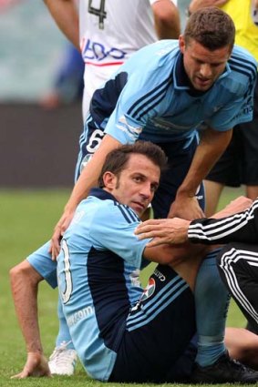 Marked man &#8230; Alessandro Del Piero endures rough-house tactics against Melbourne Heart.