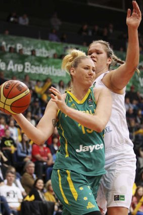 World Cup bound: Lauren Jackson looks to pass the ball during the Opals win over the Tall Ferns.