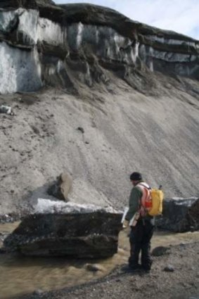 Time-lapse photography has shown a 400-metre-long permafrost ice cliff rapidly wasting.