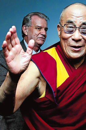 The Dalai Lama at a press conference.