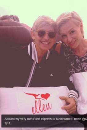 Snap-happy: Ellen and Portia with their personalised pillows.