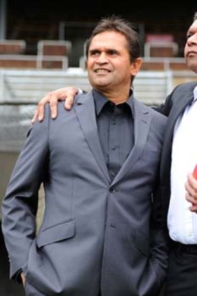Agents of change: Nicky Winmar and Gilbert McAdam at Victoria Park on Monday.