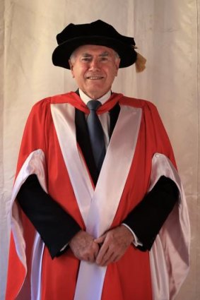 Former Prime Minister John Howard recieving an Honorary Doctorate at Macquarie University yesterday.