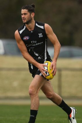 Tall order: Brodie Grundy of the Magpies.