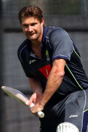 Shane Watson prepares for a net session at the Adelaide Oval on Tuesday.