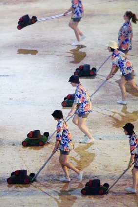 Victas star in synchronised mowing at the opening ceremony of the Sydney Olympics.