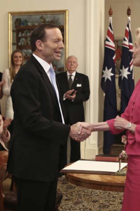 Tony Abbott is sworn in by Governor-General Quentin Bryce.