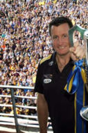 West Coast coach John Worsfold and then captain Chris Judd with the 2006 premiership cup.