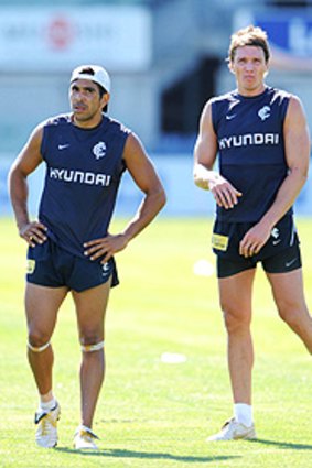 Eddie Betts and Ryan Houlihan at team training.