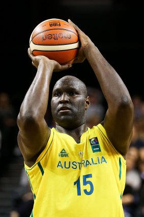 Nathan Jawai during the recent Olympic qualifying series against New Zealand.