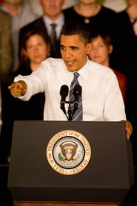 Barack Obama promotes his health plan in Missouri.