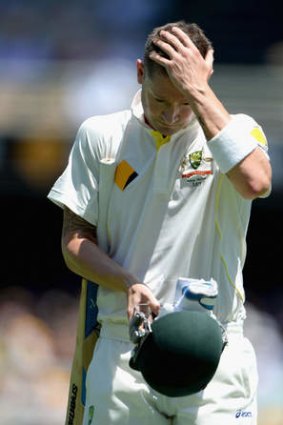 Michael Clarke leaves the field after being dismissed by Stuart Broad for 1.
