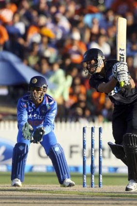 Ross Taylor in full flow during the fourth one-day match against India on Tuesday.