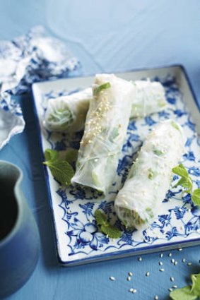 Gone to seed … sesame chicken and spinach rice-paper rolls.
