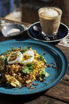 Cafe treat: Kedgeree with smoked fish, crispy shallots and soft boiled egg.  