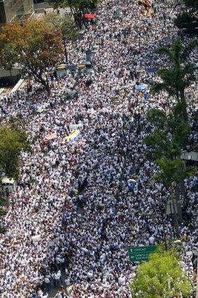March of the masses: Protest in Caracas.