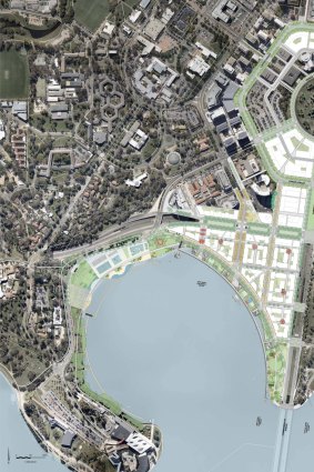 An aerial diagram of the City to the Lake development area.