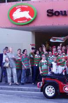 ... And unhappy times too. Angry Souths supporters gather outside the Leagues Club after the announcement that they were to be excluded from the NRL in 2000.