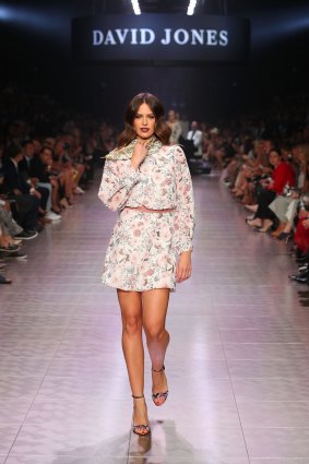 Jesinta Franklin in Camilla and Marc for the David Jones runway.