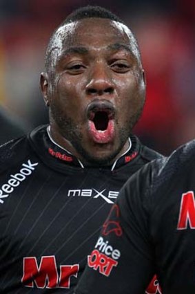 Tendai Mtawarira of the Sharks celebrates after his side downed the Reds to advance to a semi-final with fellow South African team, the Stormers.