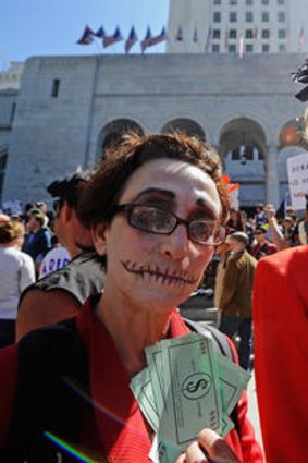 Protesters at a small-scale demonstration in Los Angeles.