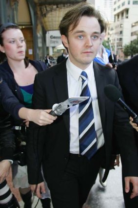 Matthew Newton leaves court after his conviction for assaulting former girlfriend Brooke Satchwell was quashed.