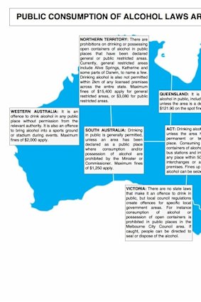 Law firm Slater and Gordon have come up with this handy guide to public consumption of alcohol laws just in time for New Year's Eve. But here's a tip: just keep yourself nice.