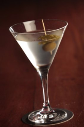The hop martini, made with hop-infused vermouth and gin with a drop of orange bitters.