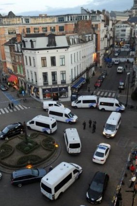 Investigation: Police on the scene at the shooting in central Brussels.