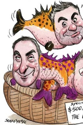In the swim &#8230; Benny Elias, Paul Kelly and Tony Sage (clockwise from top). <em>Illustration: John Shakespeare</em>