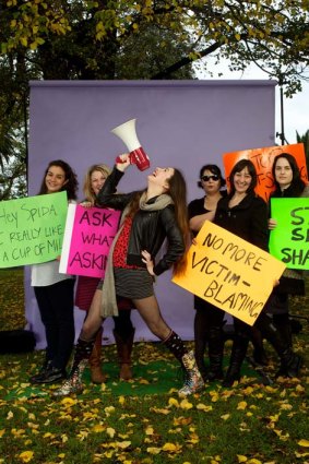 Clem Bastow, centre, and fellow organisers of the Melbourne "SlutWalk".