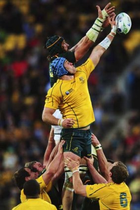 Up and at 'em&#8230; James Horwill takes on Victor Matfield.