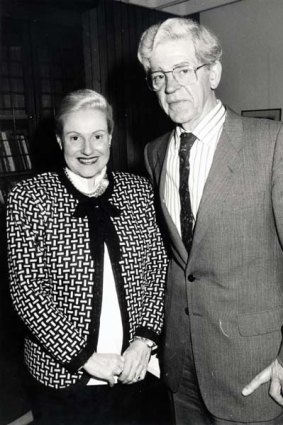 Famed alumna . . . Bronwyn Bishop, a University of Sydney law graduate, with Sir Bruce in 1984.