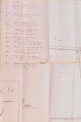 MCJ Fr Sep 9 2011Map showing the site of the  Kelly Gang's Stringybark Creek ambush site hand drawn by Constable Thomas McIntyre, the only survivor of the a shoot-out.The Age/News, Picture Michael Clayton-Jones, Melbourne, Story Paul Miller