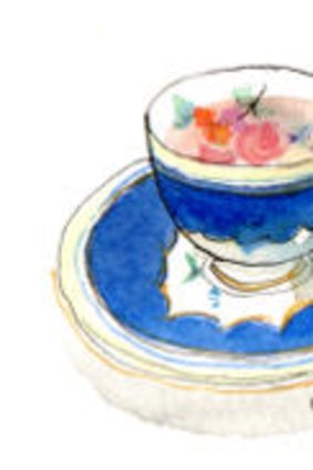A Sunday Reed inspired teacup drawn by Robin Cowcher.